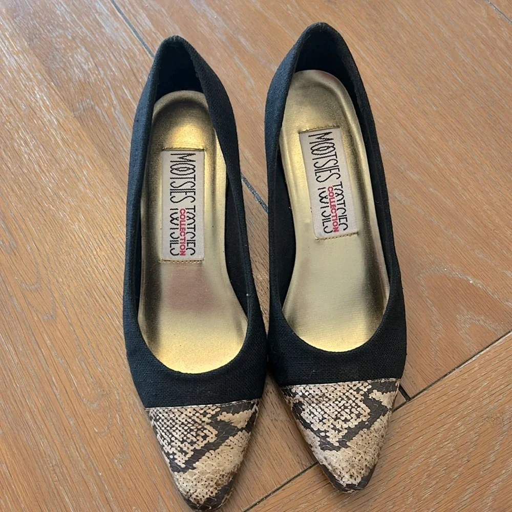 Vintage Mootsies Tootsies Fabric and Leather Kitten Heels